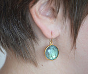 Labradorite large round Vermeil Gold or Sterling Silver bezel set Earrings