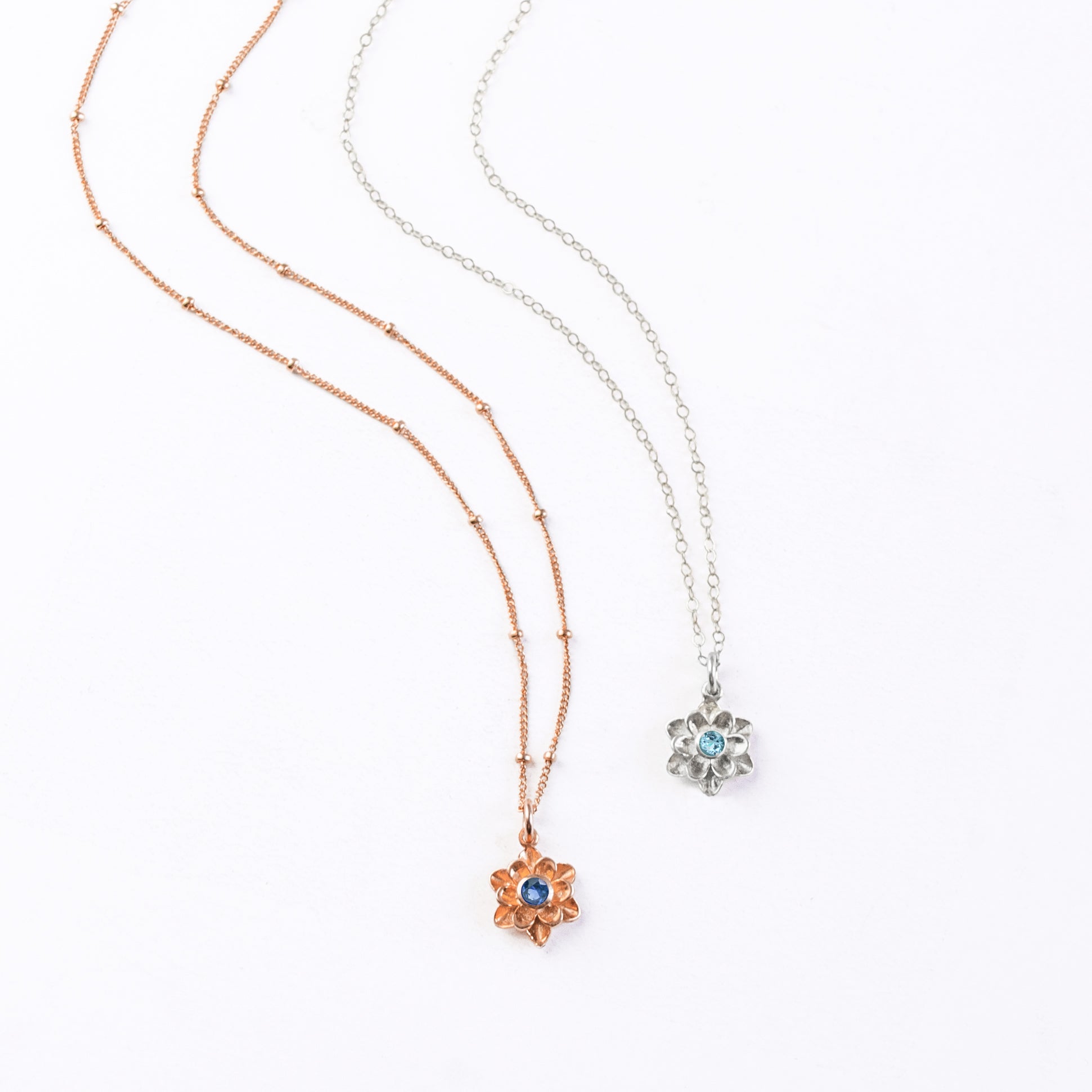 Personalized Mother Daughter Bloom Necklace Set, Birthstone Blossom Pendant [Bloom]