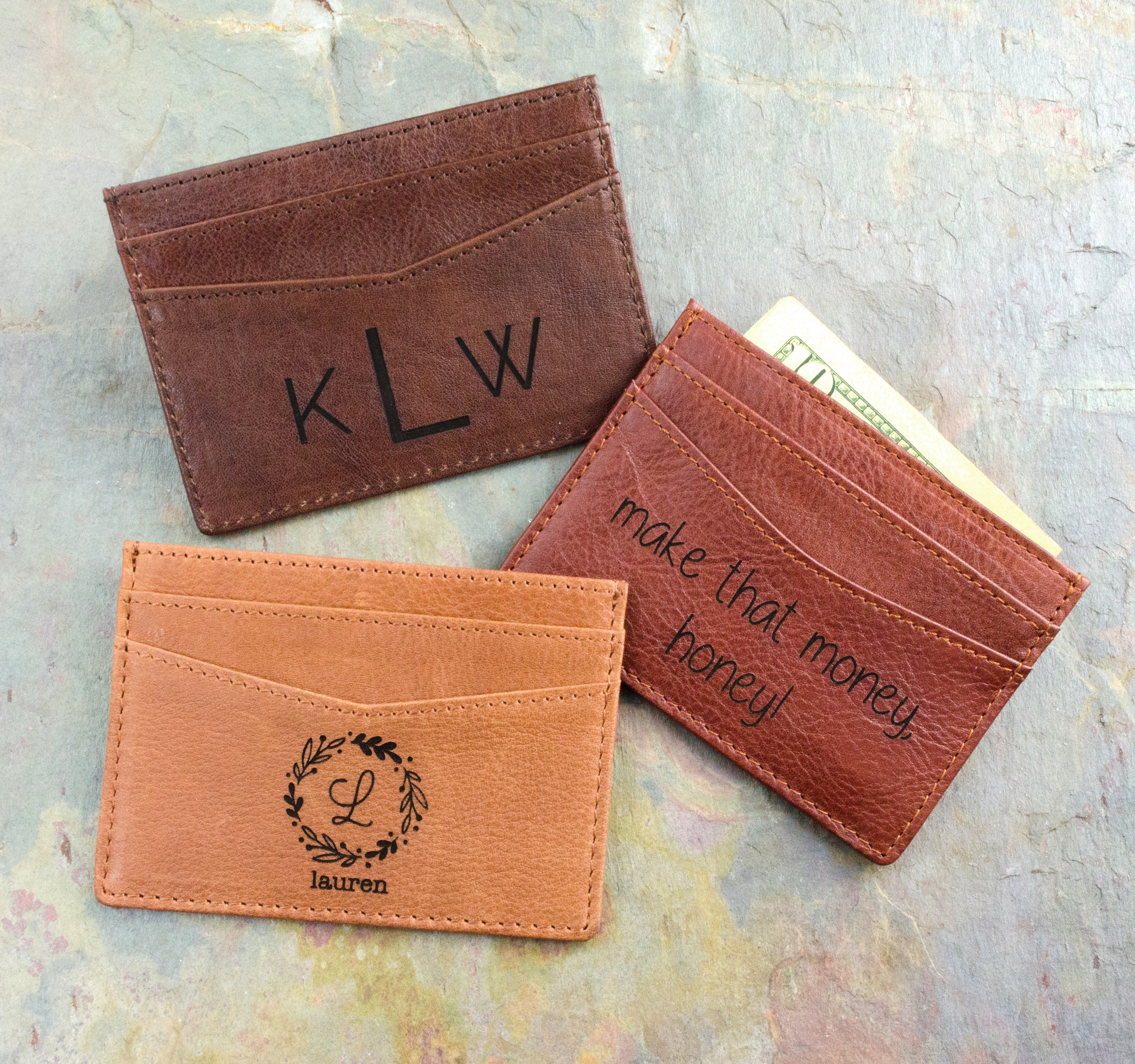  Personalized Engraved Monogrammed Mens Leather Wallet