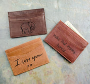 actual handwriting or drawing laser engraving leather cardholder 3 colors 4 card pockets middle misc pocket job promotion gift new business venture 