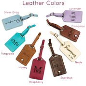 Luggage tag colors are silver gray, turquoise, honey, raspberry, espresso, nude, cinnamon and lavender. Customize each tag to your specifications, customized luggage tag. Personalized bag tags for travel, travel gift ideas personalized, customized travel gift ideas for couple, for best friend, for husband