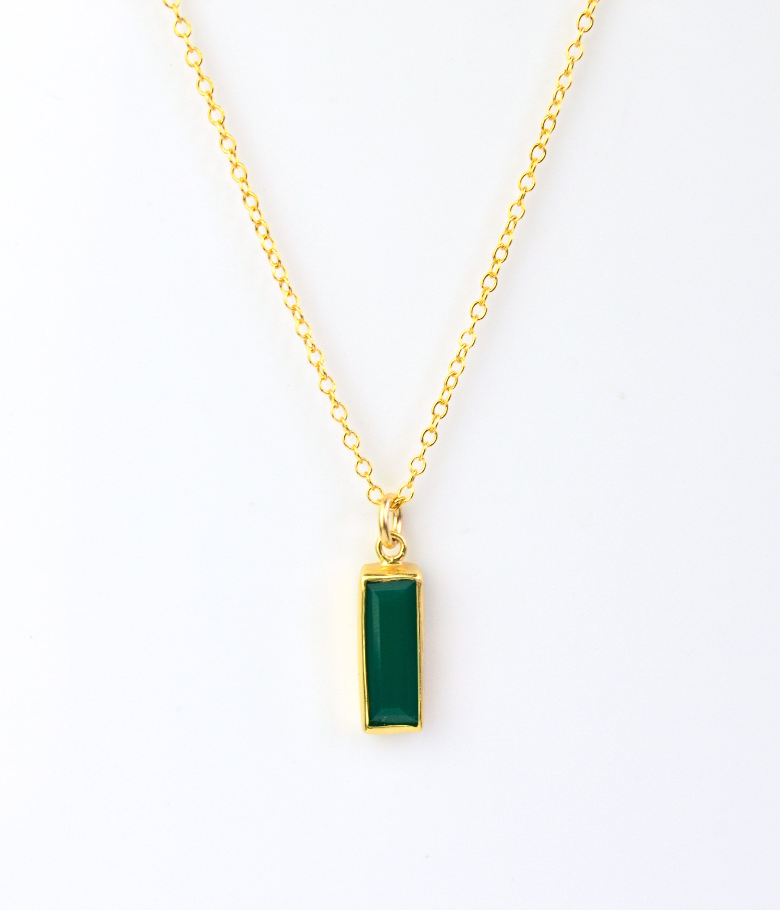 Green Onyx Vertical Bar Necklace : May Birthstone : Adira Series