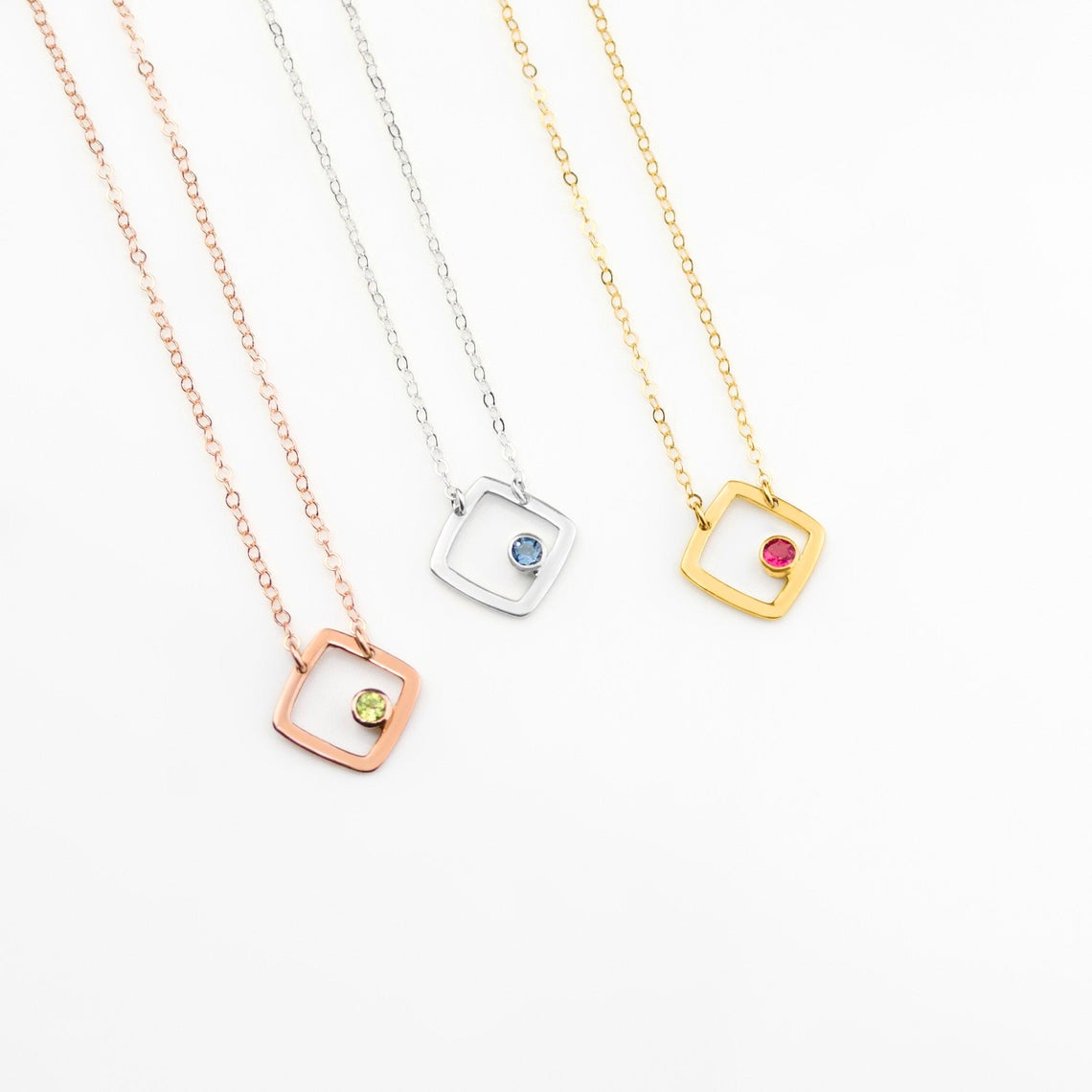 Personalized Birthstone Minimalist Square Pendant Necklace