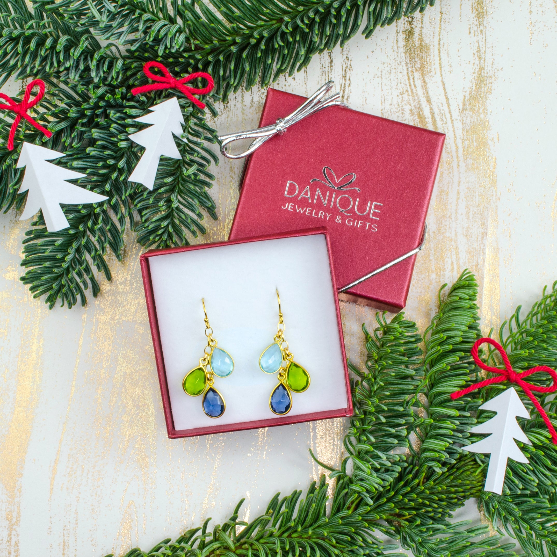 Danique Jewelry Gift Box Gift for Mom Gift for Sister Yellow Gold Birthstone Earrings Sky Blue Topaz Peridot Kyanite