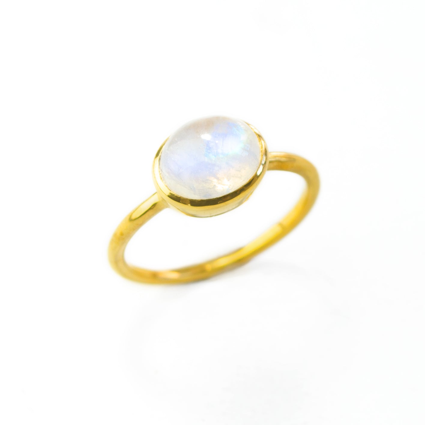 Oval Rainbow Moonstone Cabochon Ring : June Birthstone