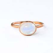 Oval Rainbow Moonstone Cabochon Ring : June Birthstone