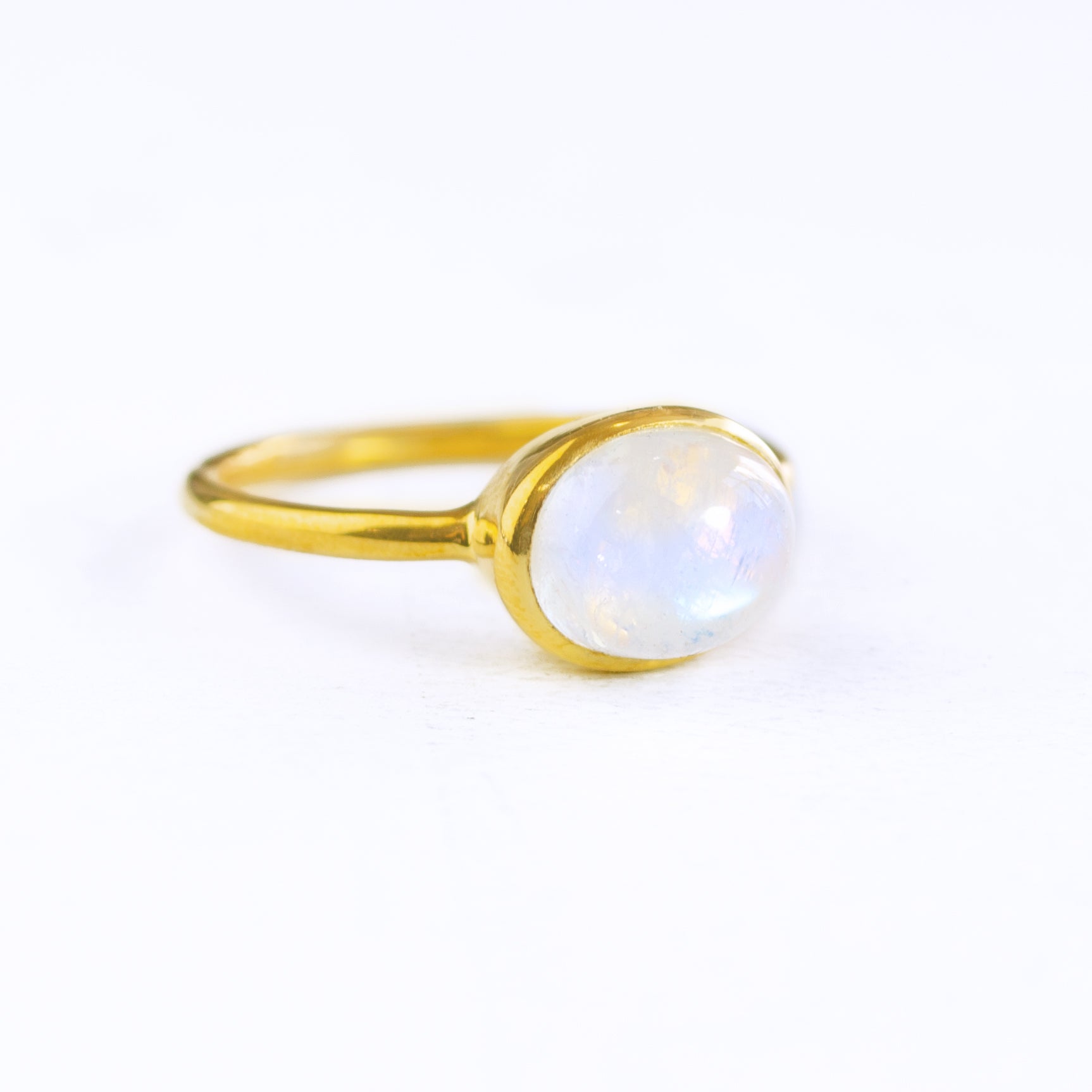 Oval Rainbow Moonstone Cabochon Ring : June Birthstone