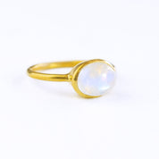 Oval Rainbow Moonstone Cabochon Ring : June Birthstone