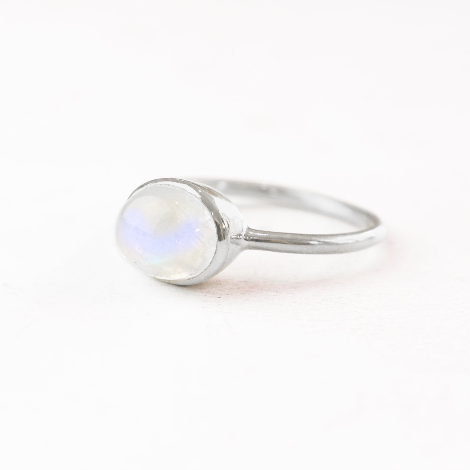 Oval Rainbow Moonstone Cabochon Ring : June Birthstone