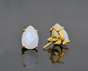 Moonstone Teardrop shape Prong Set Stud Earrings : June Birthstone