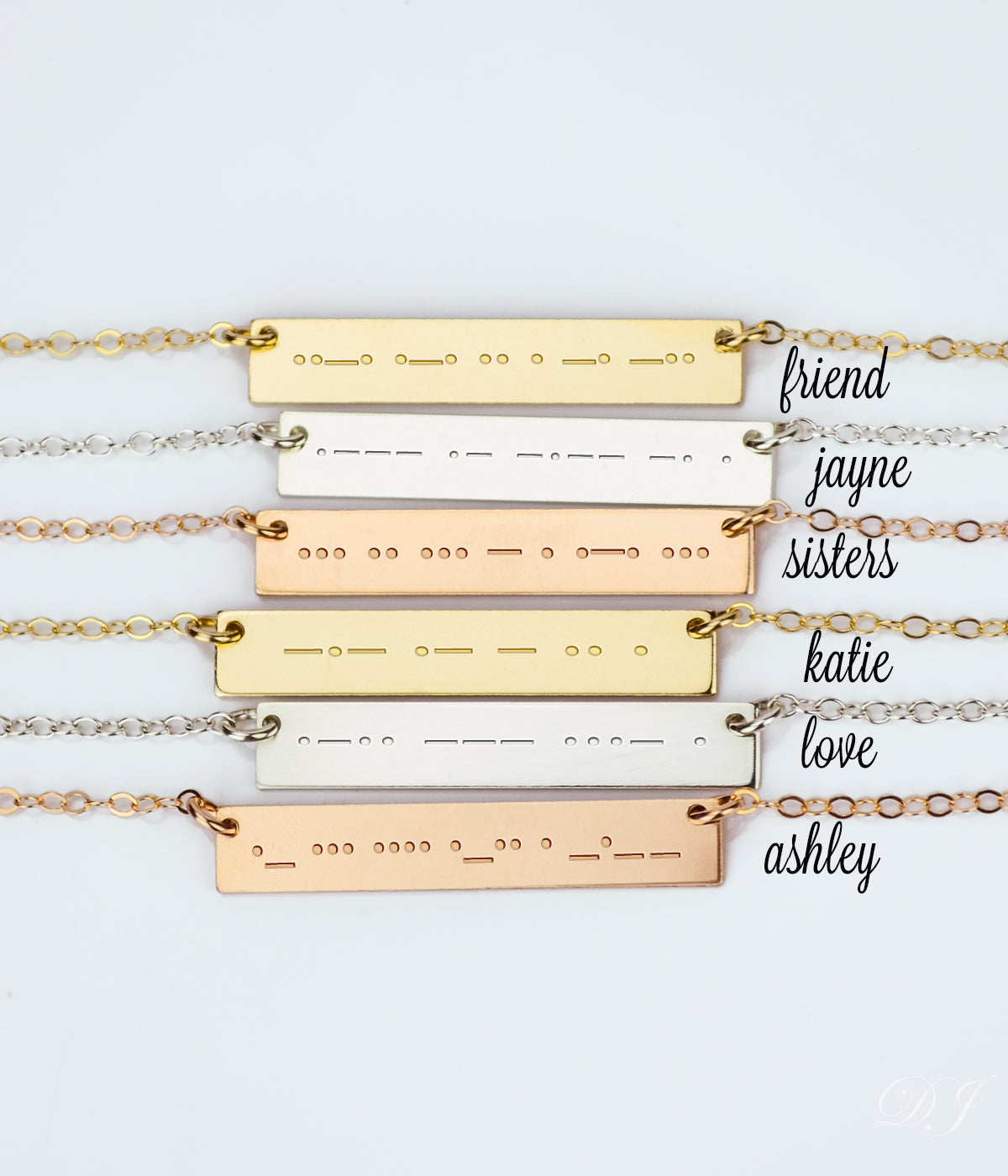 Morse code necklace - Silver, Gold or Rose Gold Bar