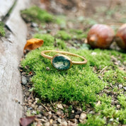 Tiny Oval Moss Agate Bezel Ring