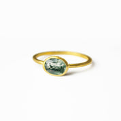 Tiny Oval Moss Agate Bezel Ring