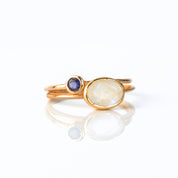 rose gold stacking ring set two ring set rainbow moonstone oval ring kyanite round ring