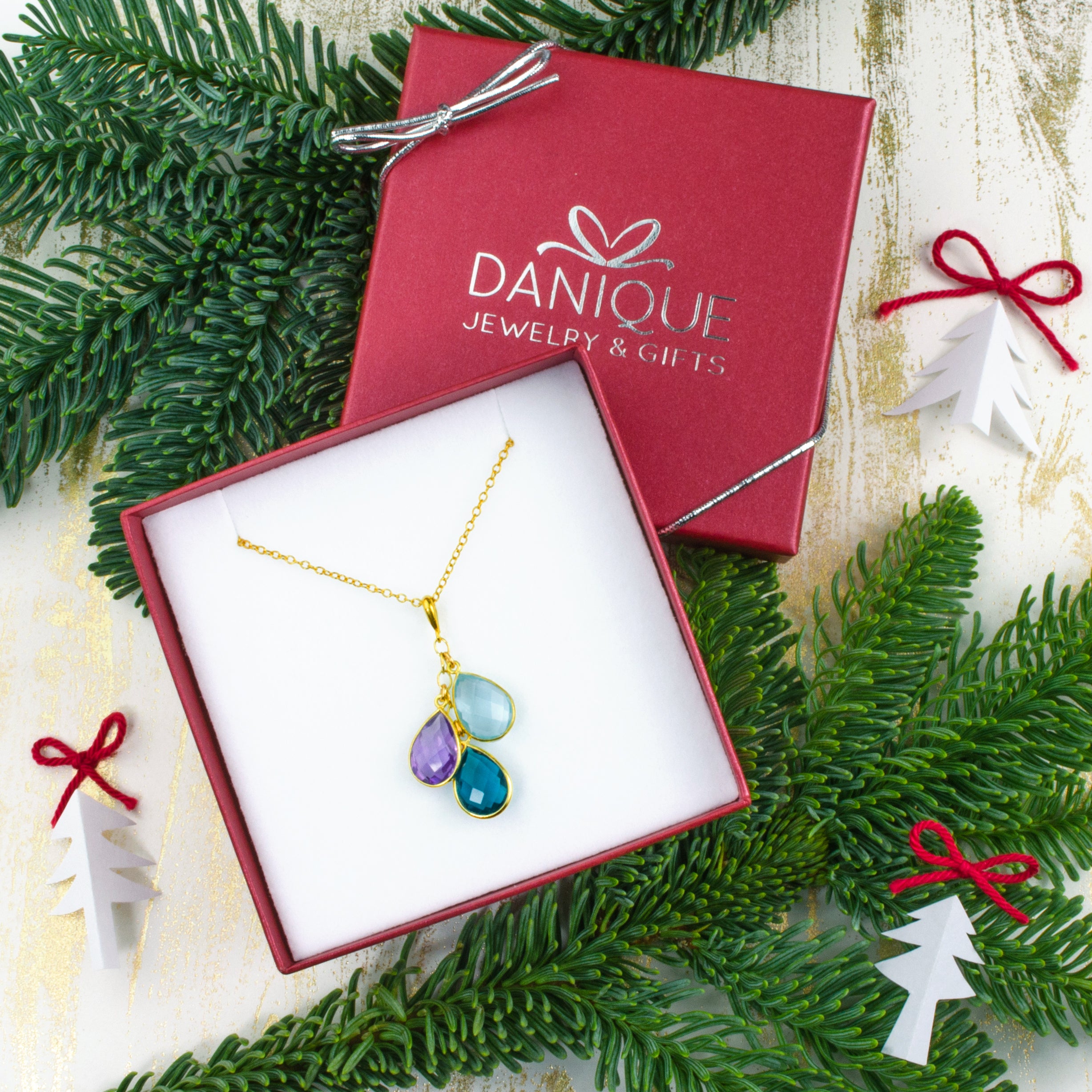 Gift giving ready! The Mother Cascade necklace will come packaged in our signature Danique Jewelry & Gifts gift box. Be ready for Mother's Day, Birthday or any holiday.