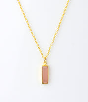 Pink Chalcedony Vertical Bar Necklace : October Birthstone : Adira Series