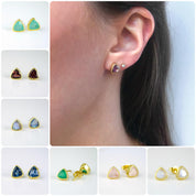 Small Natural Labradorite Triangle Studs, Everyday Earrings