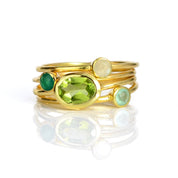 Stacking Ring Set Combo with Tiny Oval and Tiny Round Stone Vermeil Gold Ring Set tiny oval tiny round bezel set rings peridot oval moonstone green onyx aqua chalcedony round stones