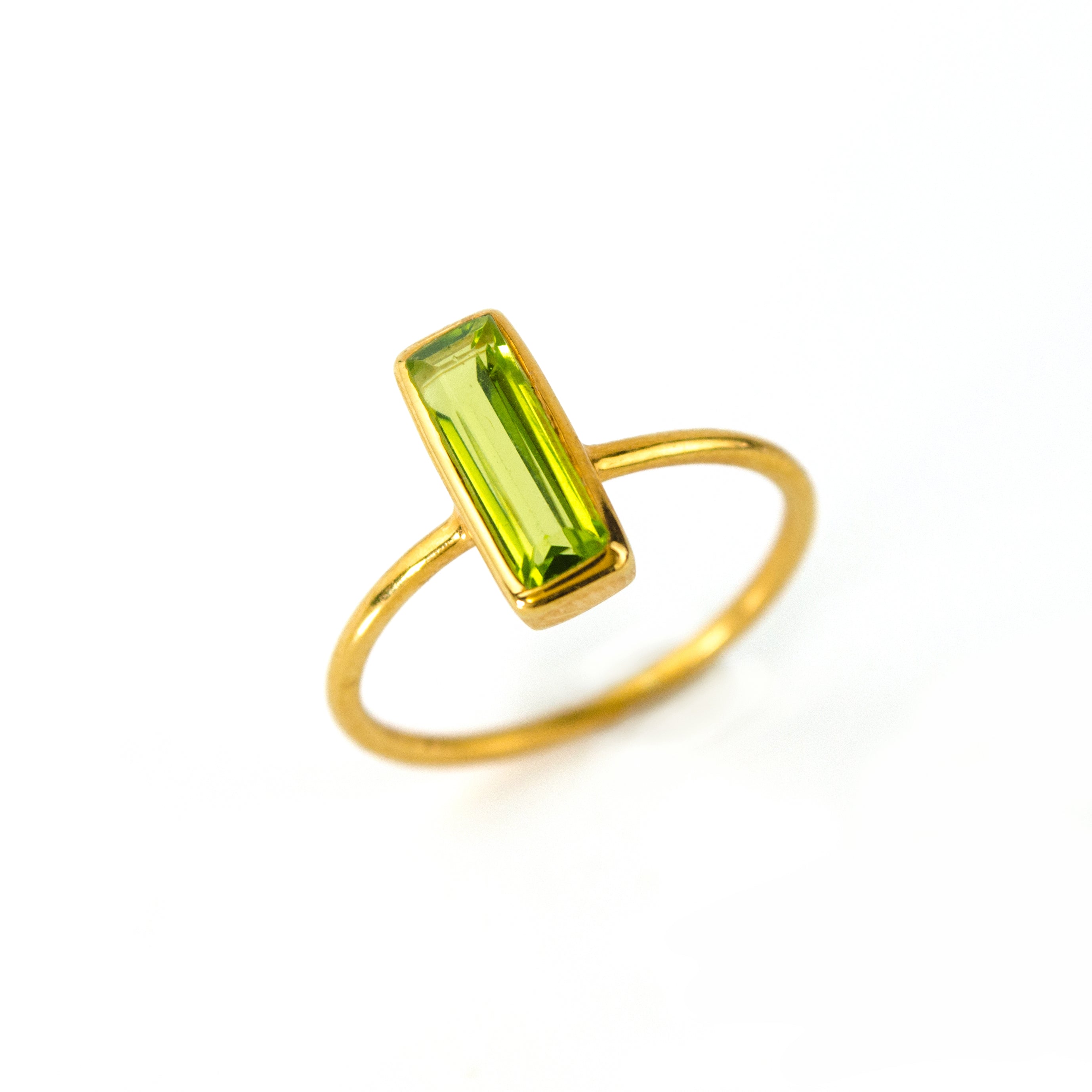 Tiny Peridot Bar Ring : August Birthstone