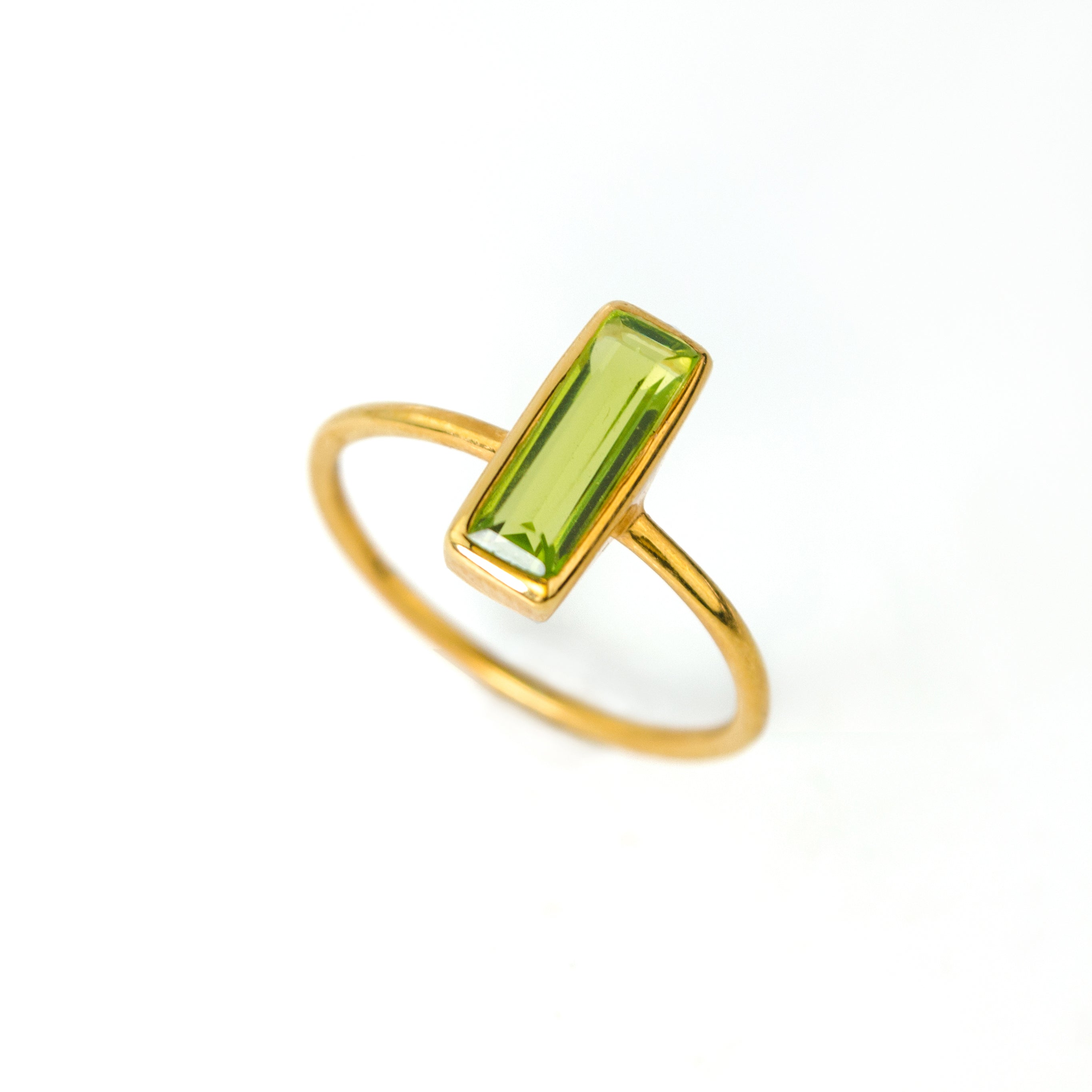 Tiny Peridot Bar Ring : August Birthstone