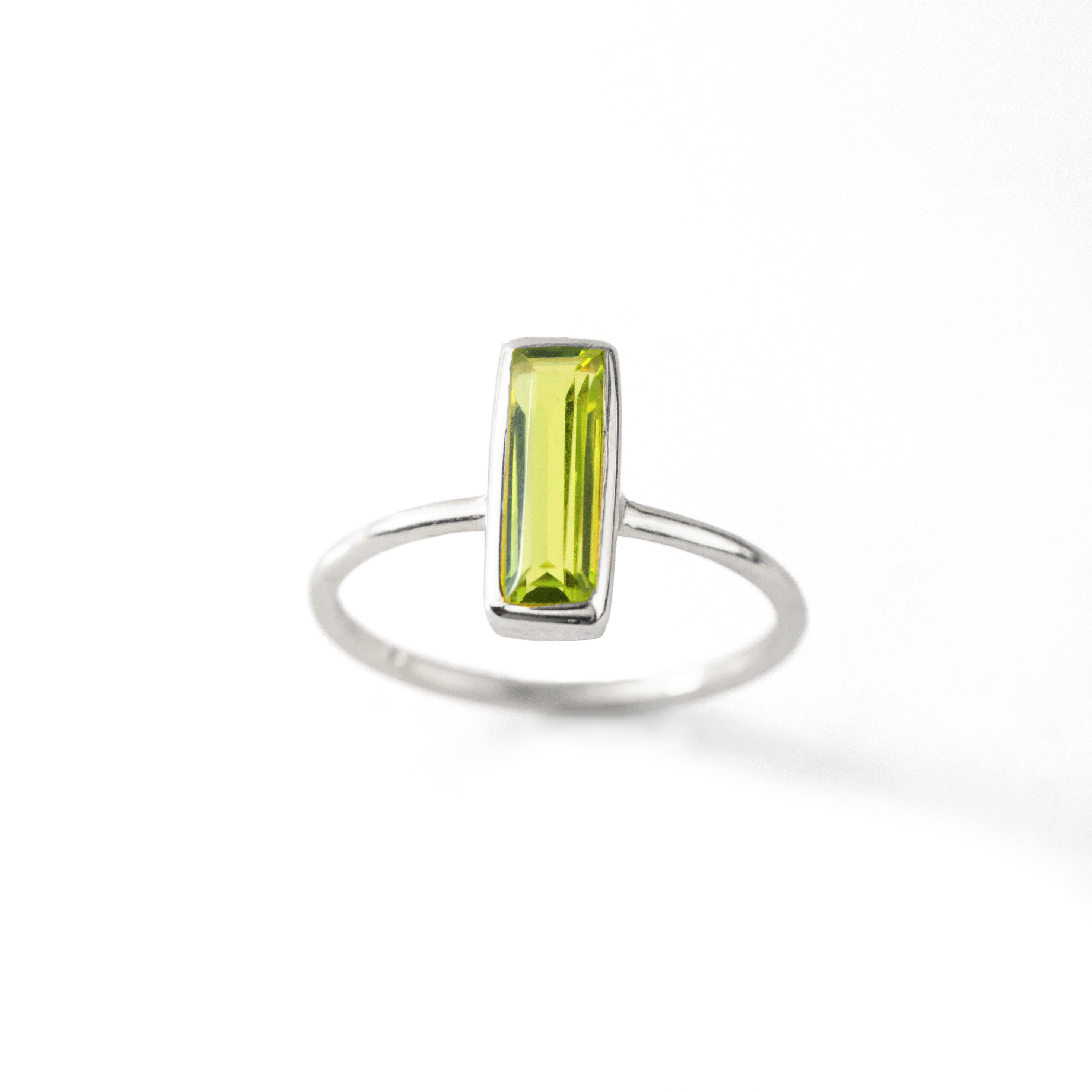 Tiny Peridot Bar Ring : August Birthstone