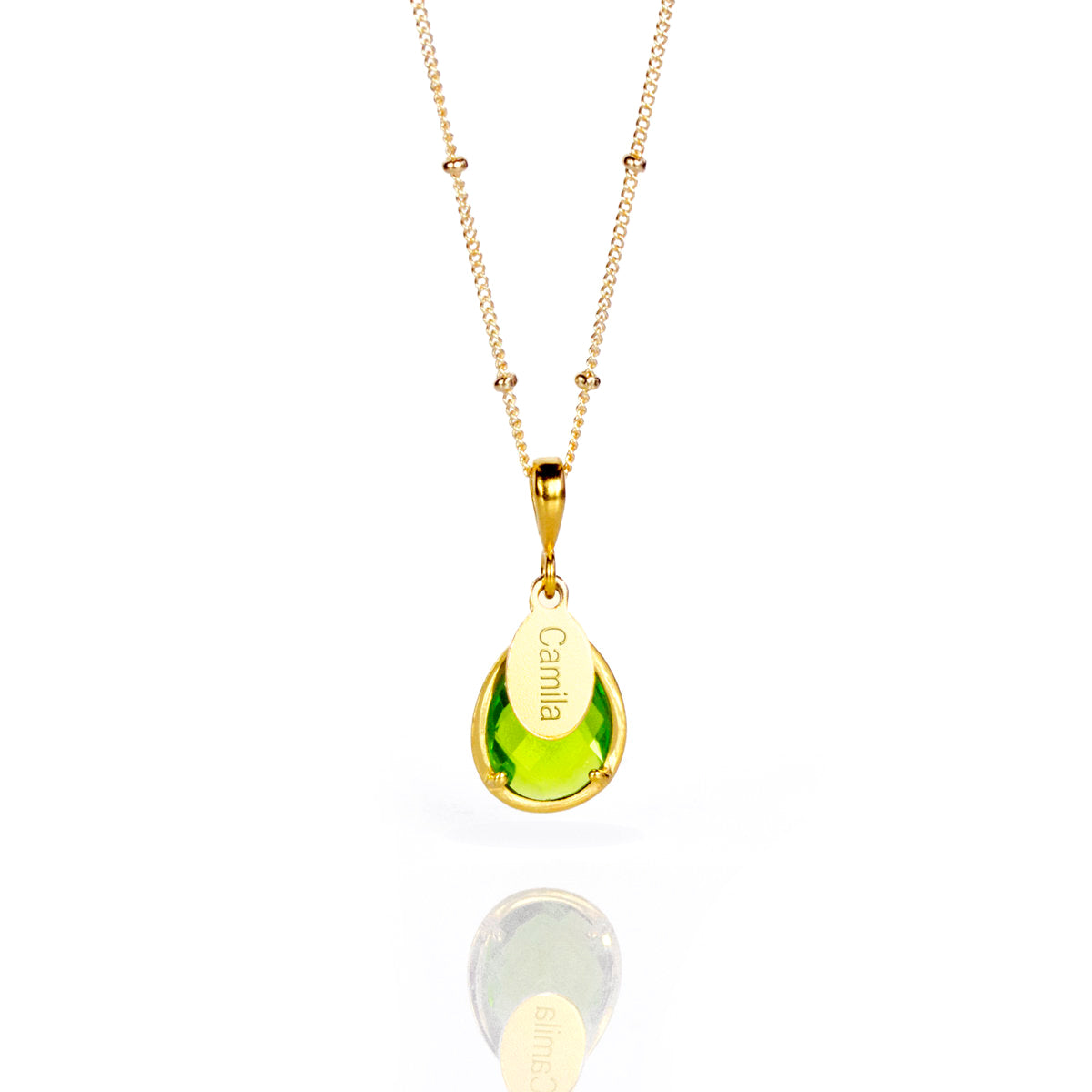 August Birthstone & Name Necklace : Peridot