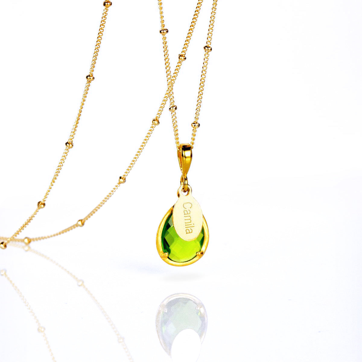 August Birthstone & Name Necklace : Peridot