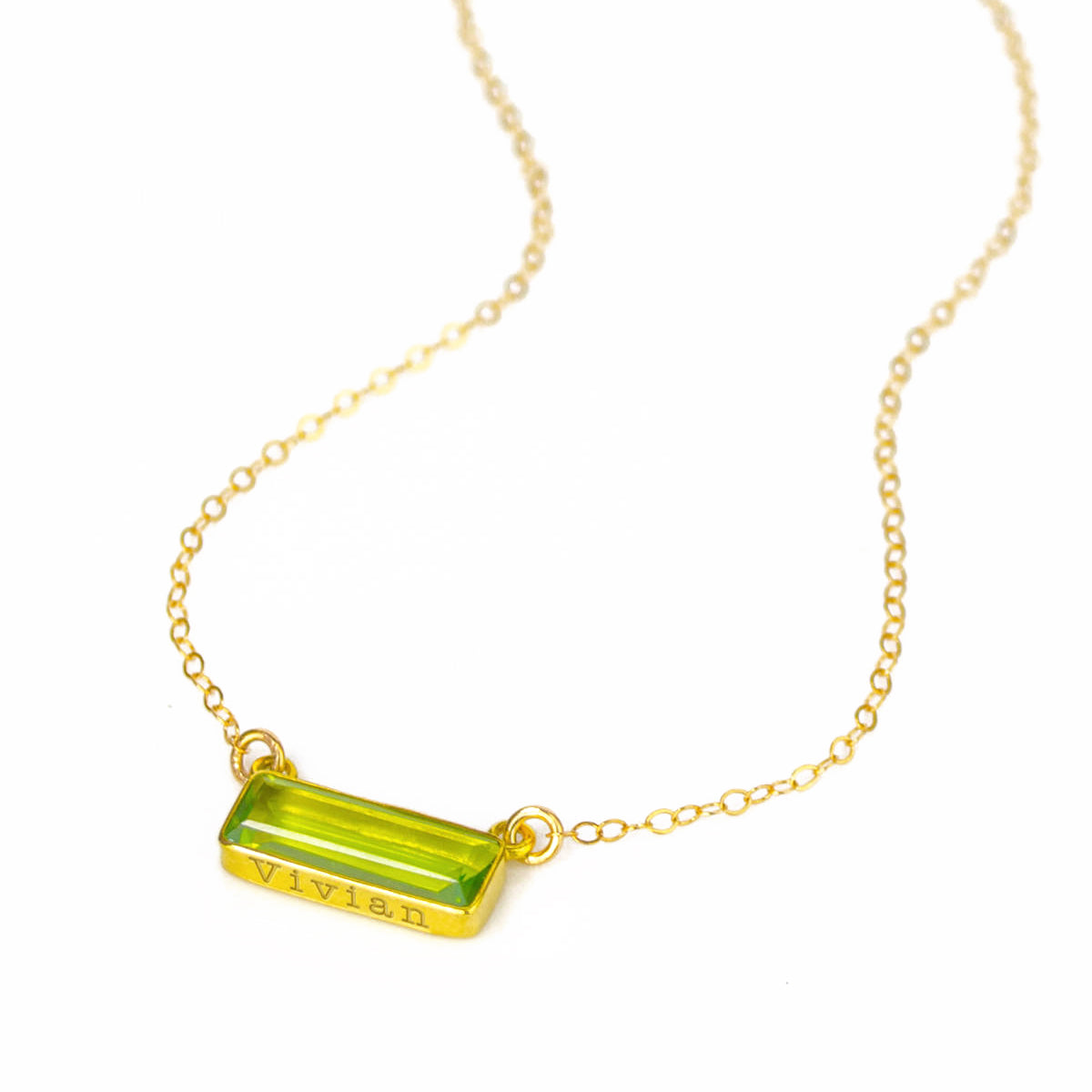 Peridot Bar Necklace : August Birthstone : Adira Series