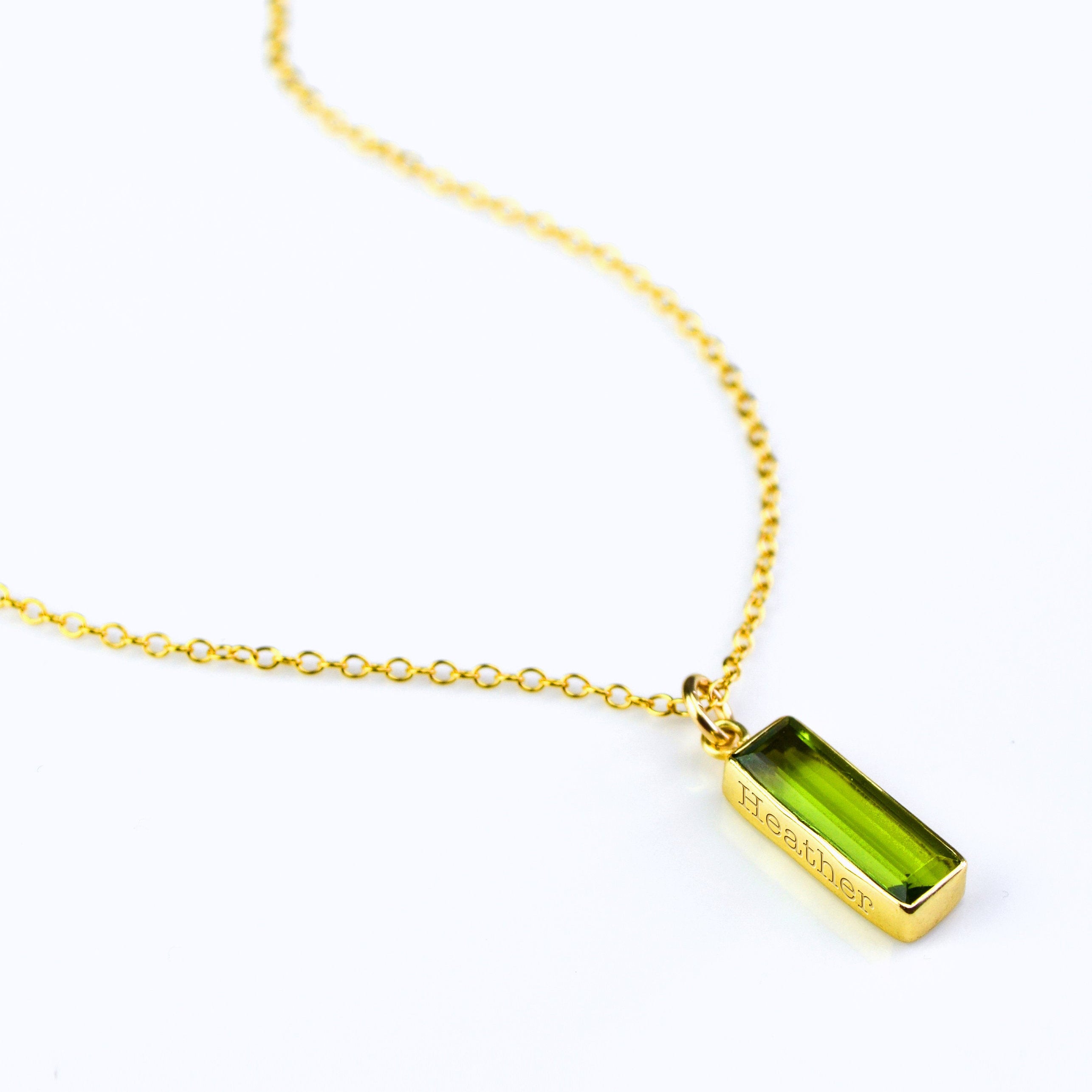 Peridot Vertical Bar Necklace : August Birthstone : Adira Series