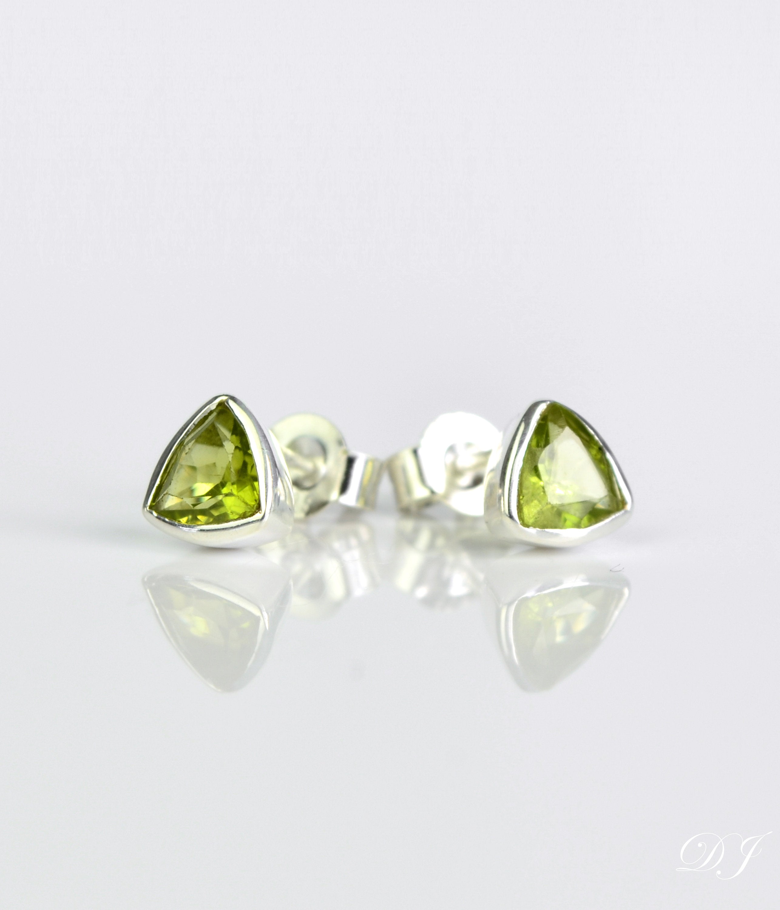 Small Peridot Triangle Studs, Everyday Earrings