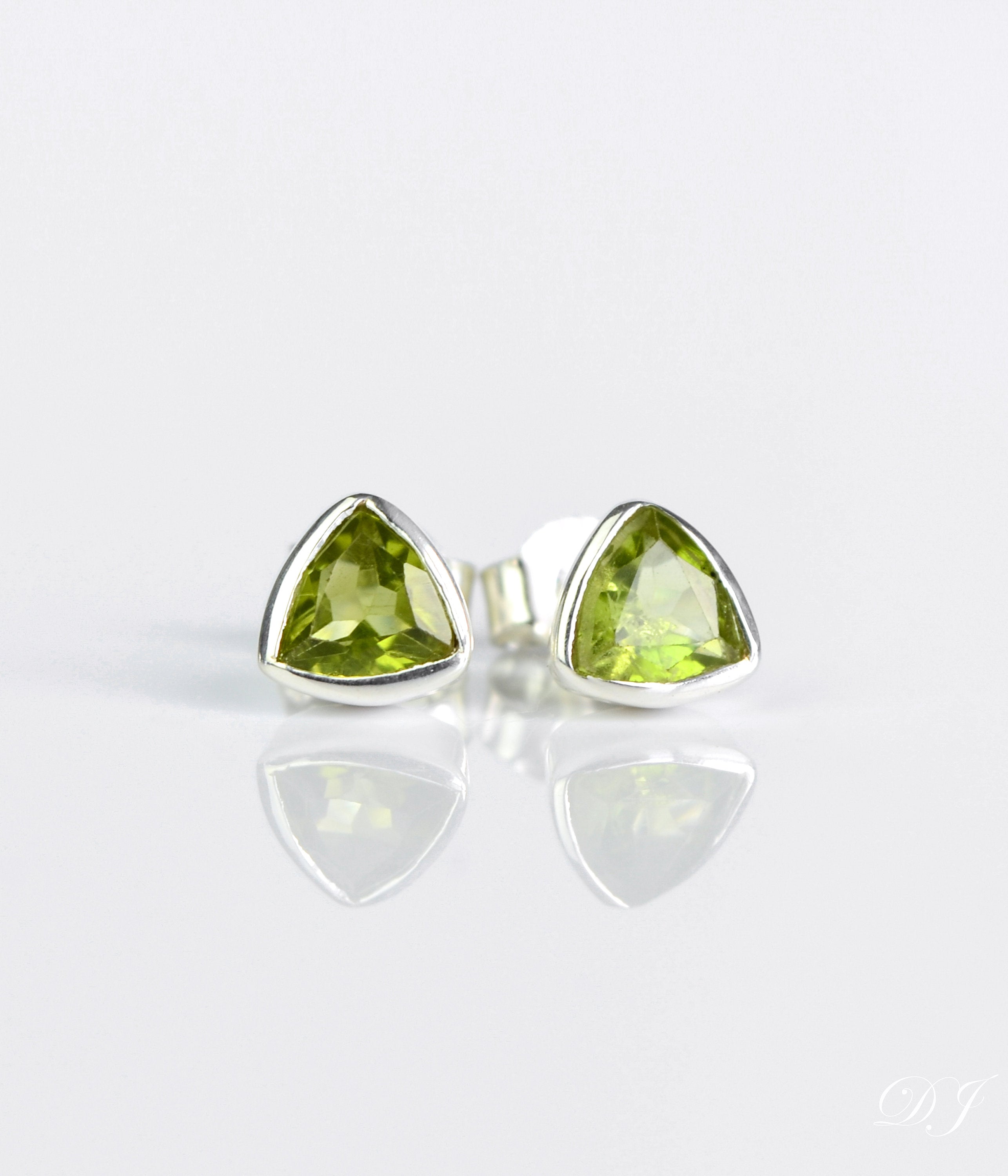 Small Peridot Triangle Studs, Everyday Earrings