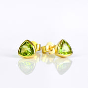 Small Peridot Triangle Studs, Everyday Earrings