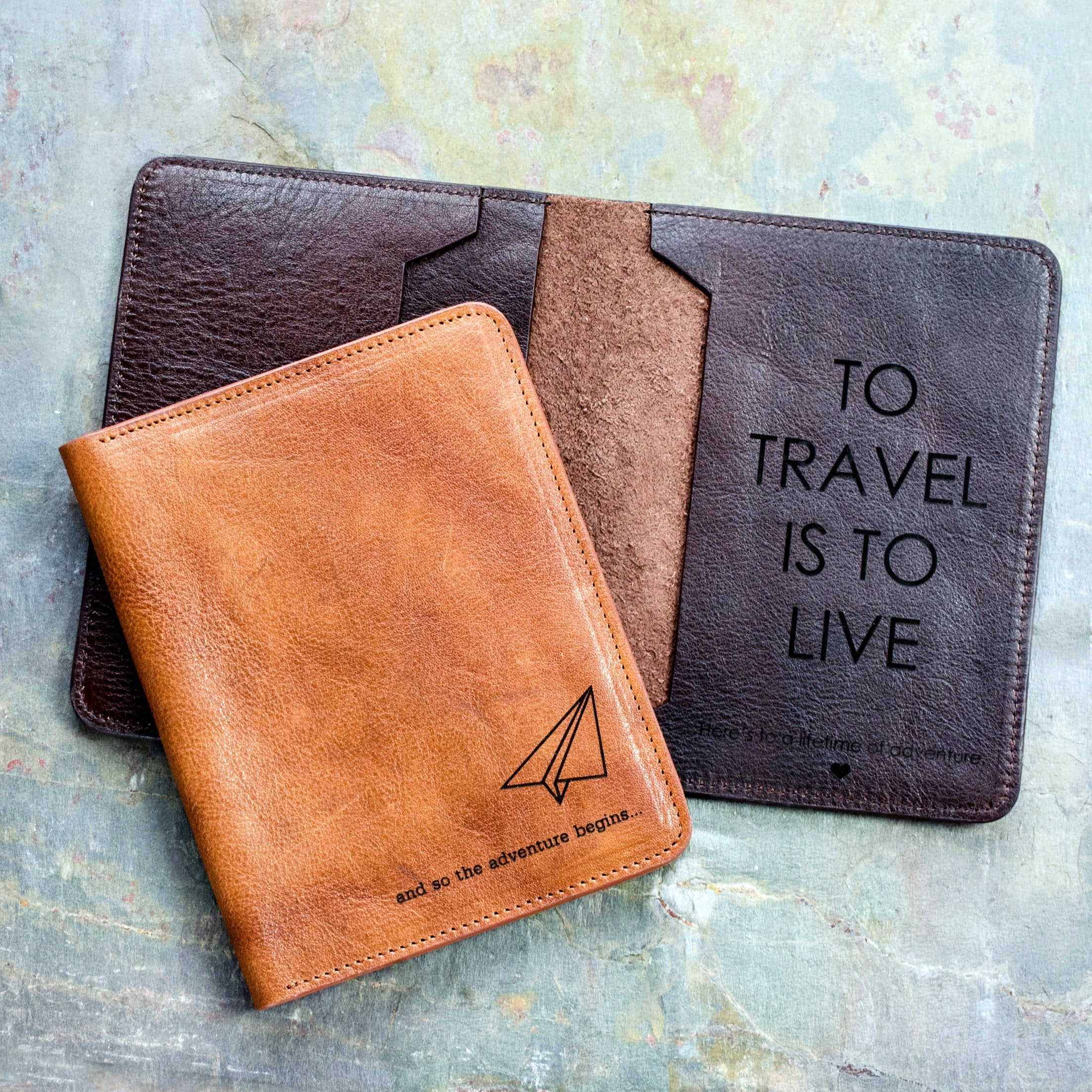 Personalized Passport Cover and Luggage Tag Set Leather 