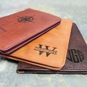 Cinnamon, honey and espresso passport holders with compass, family and spherical monograms