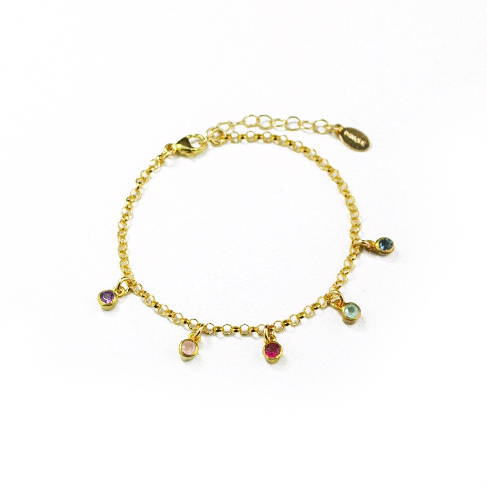 five stone birthstone bracelet, adjustable bracelet chain, gold-filled jewelry