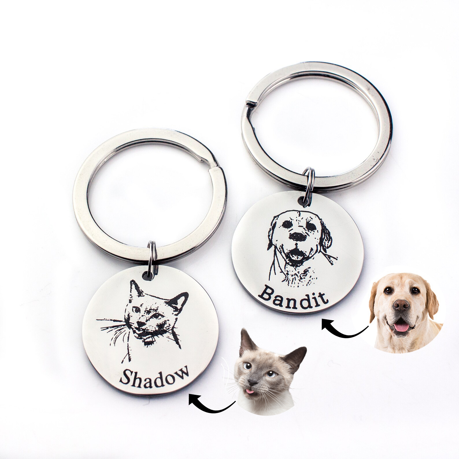 Actual Pet Portrait Keychain - Real Pet Photo Keychain