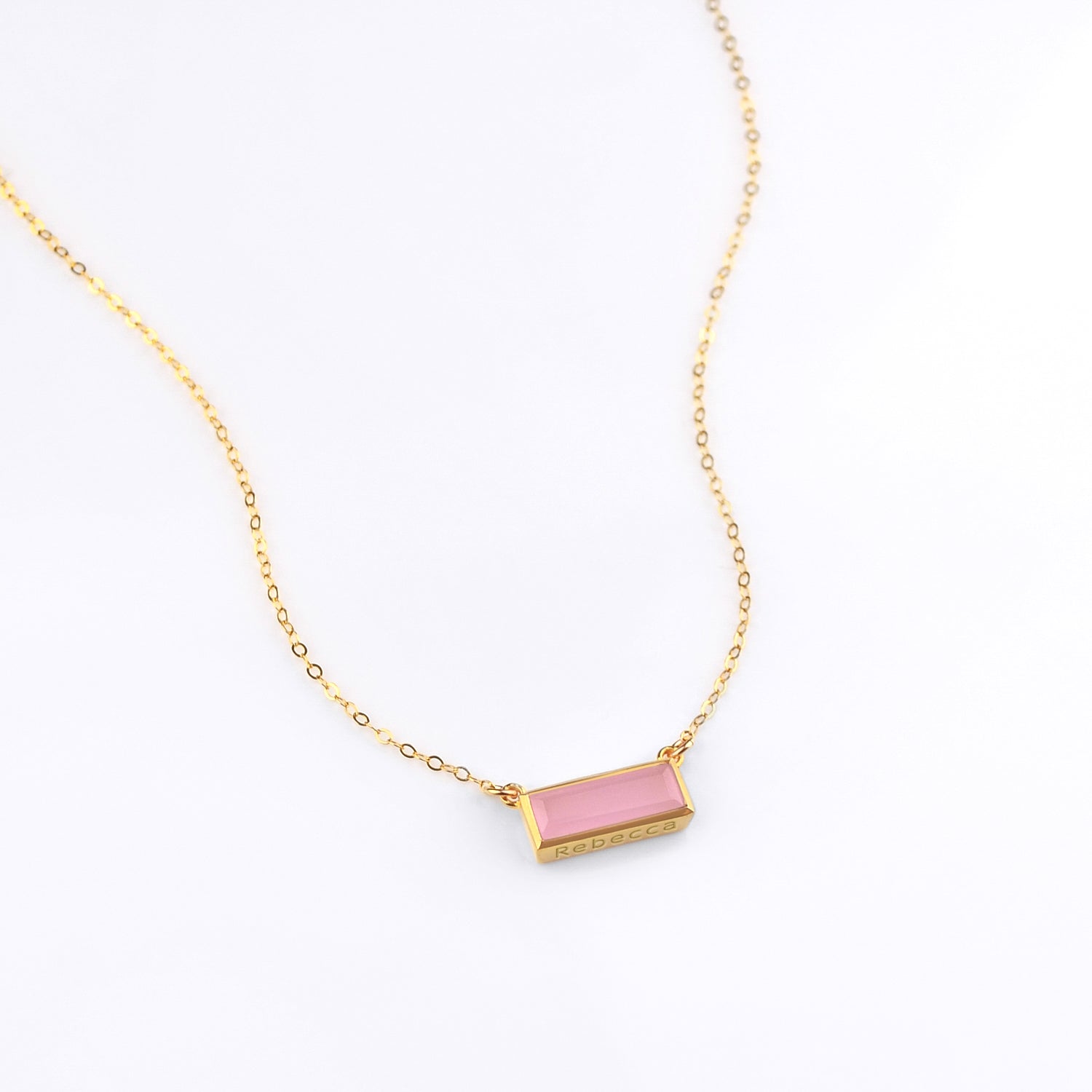 Pink Chalcedony Bar Necklace : October Birthstone : Adira Series