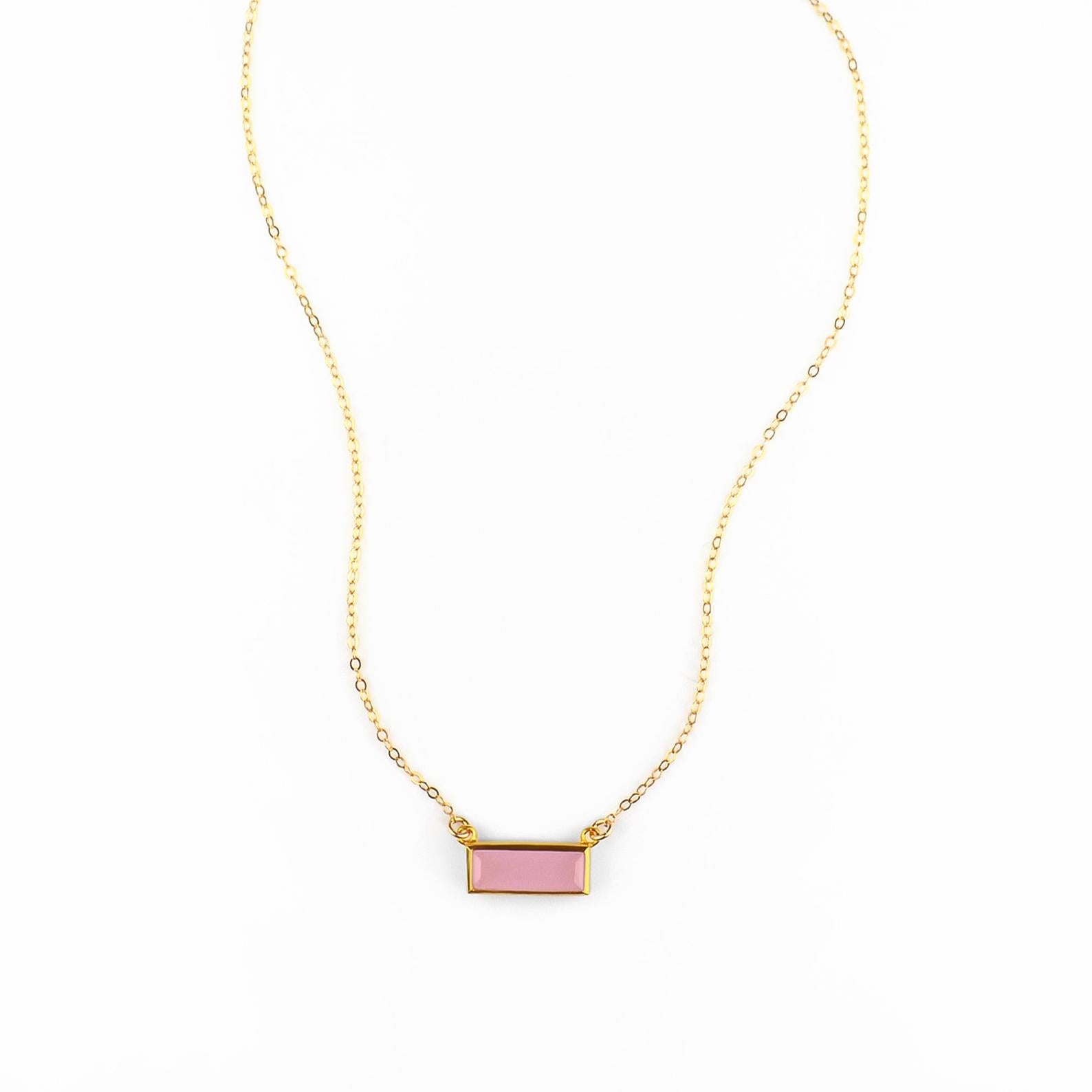 Pink Chalcedony Bar Necklace : October Birthstone : Adira Series