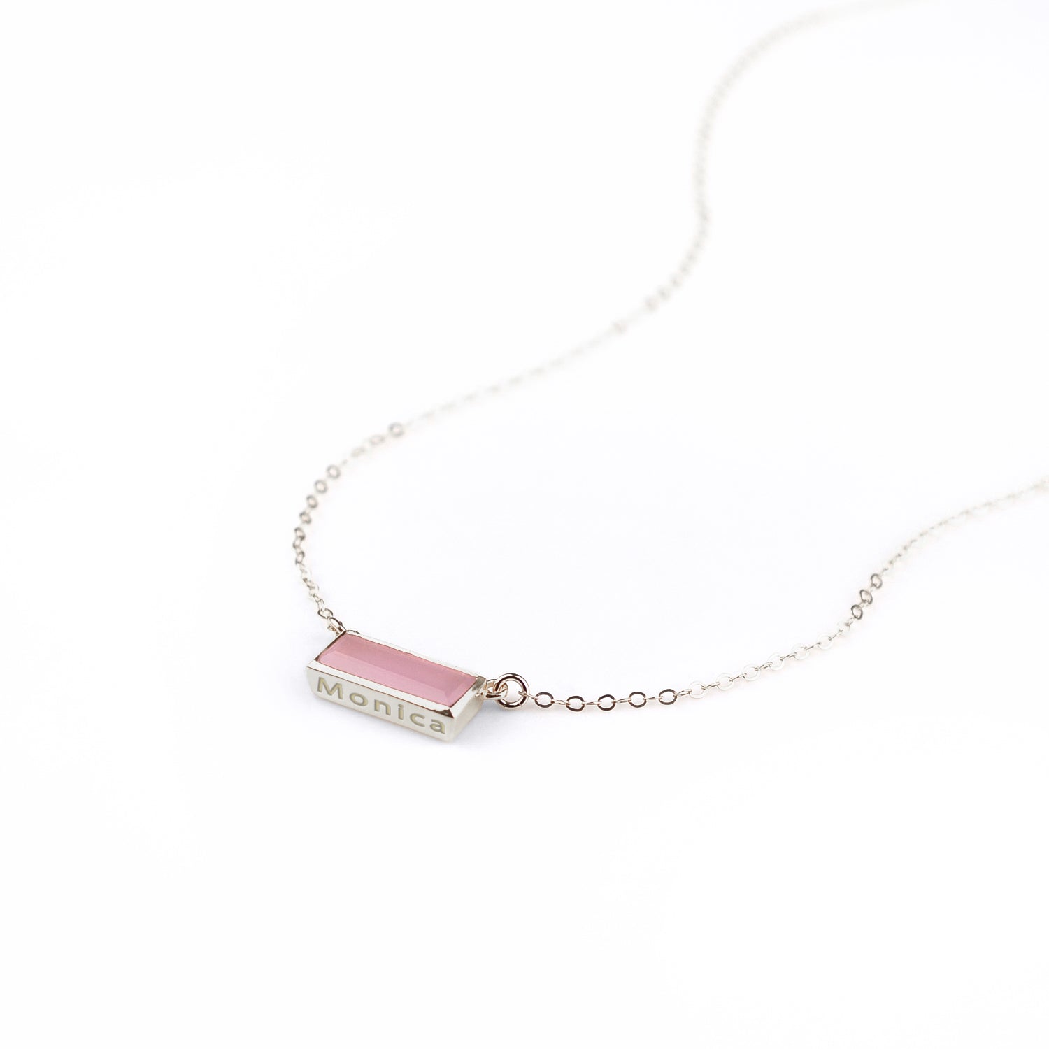 Pink Chalcedony Bar Necklace : October Birthstone : Adira Series