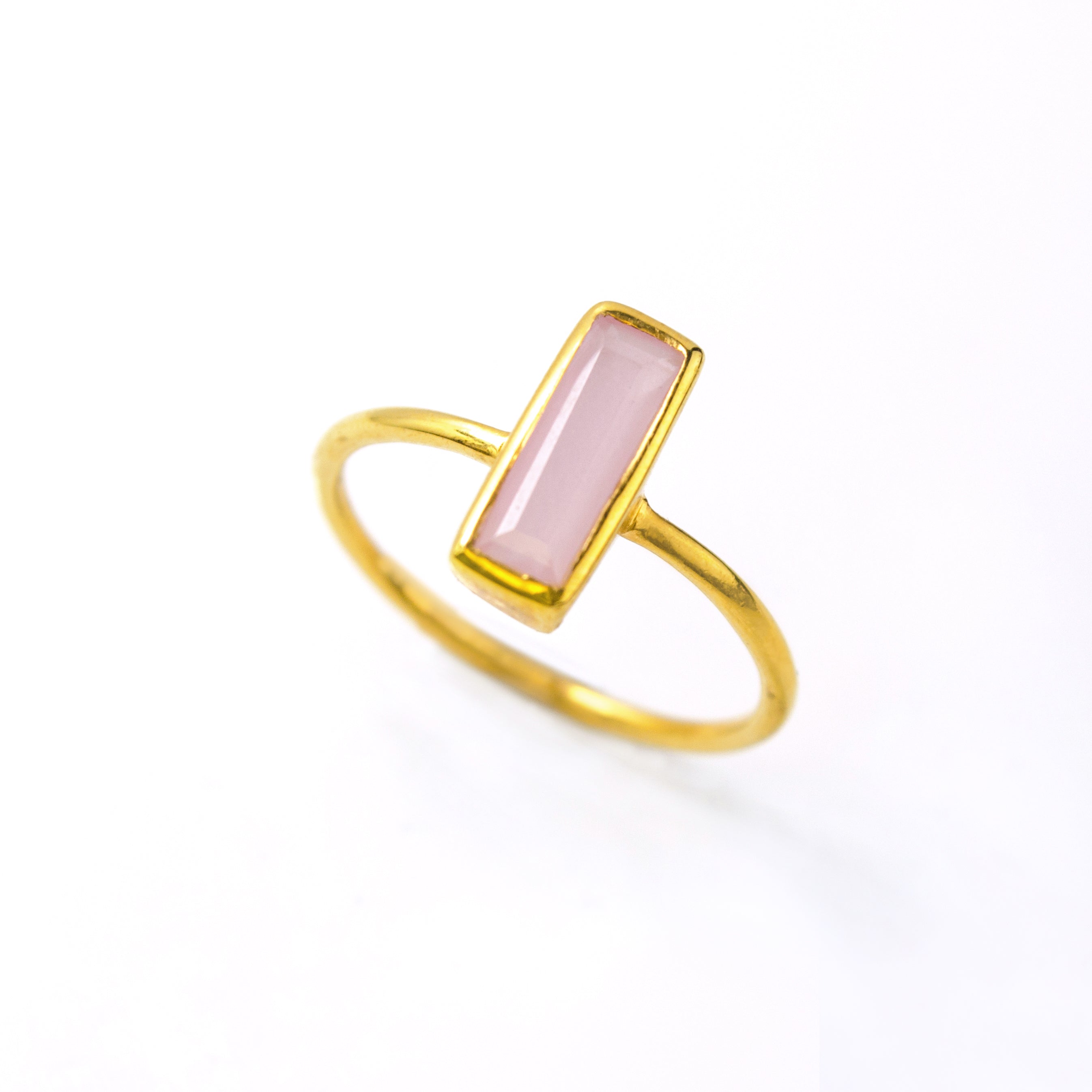 Tiny Pink Chalcedony Bar Ring : October Birthstone