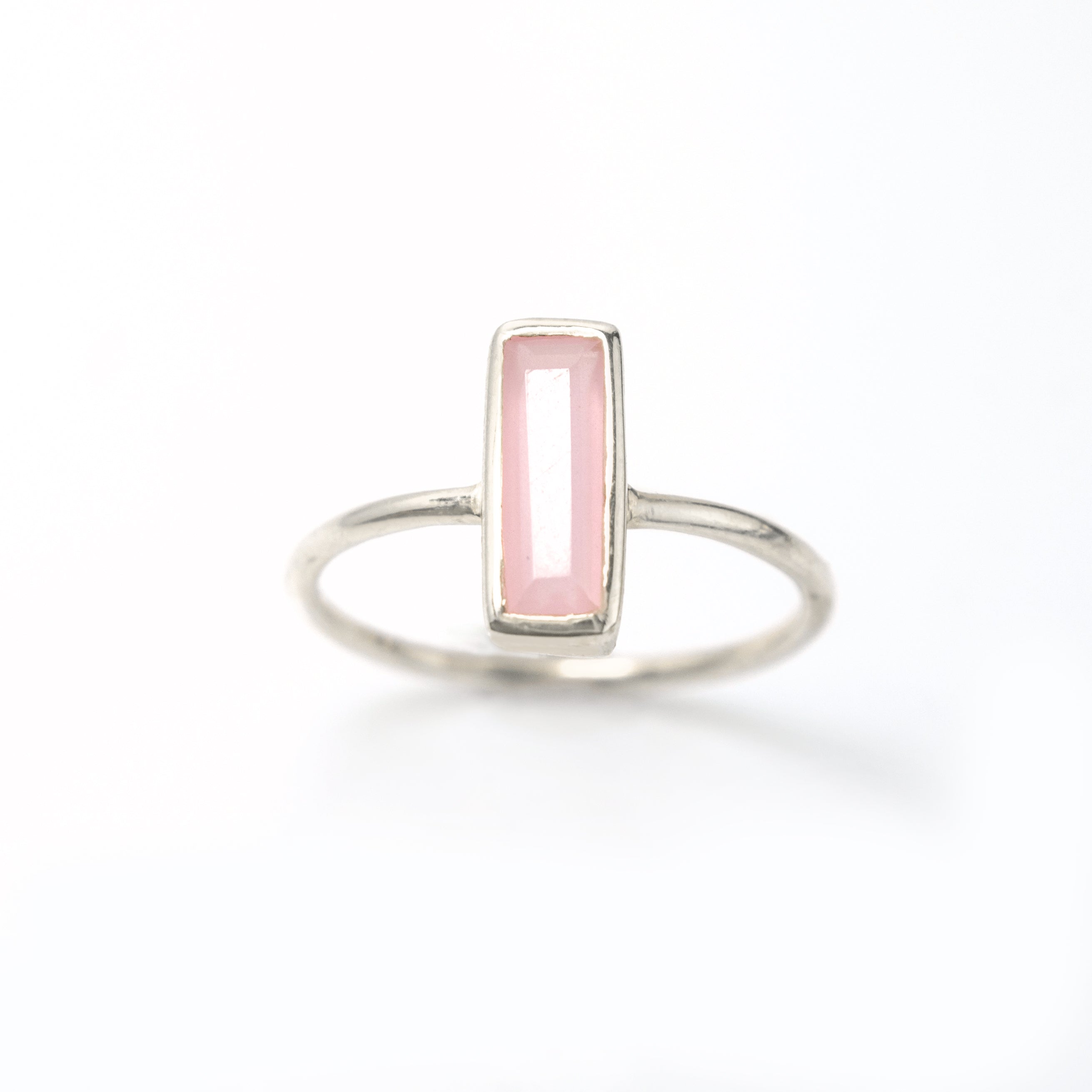 Tiny Pink Chalcedony Bar Ring : October Birthstone