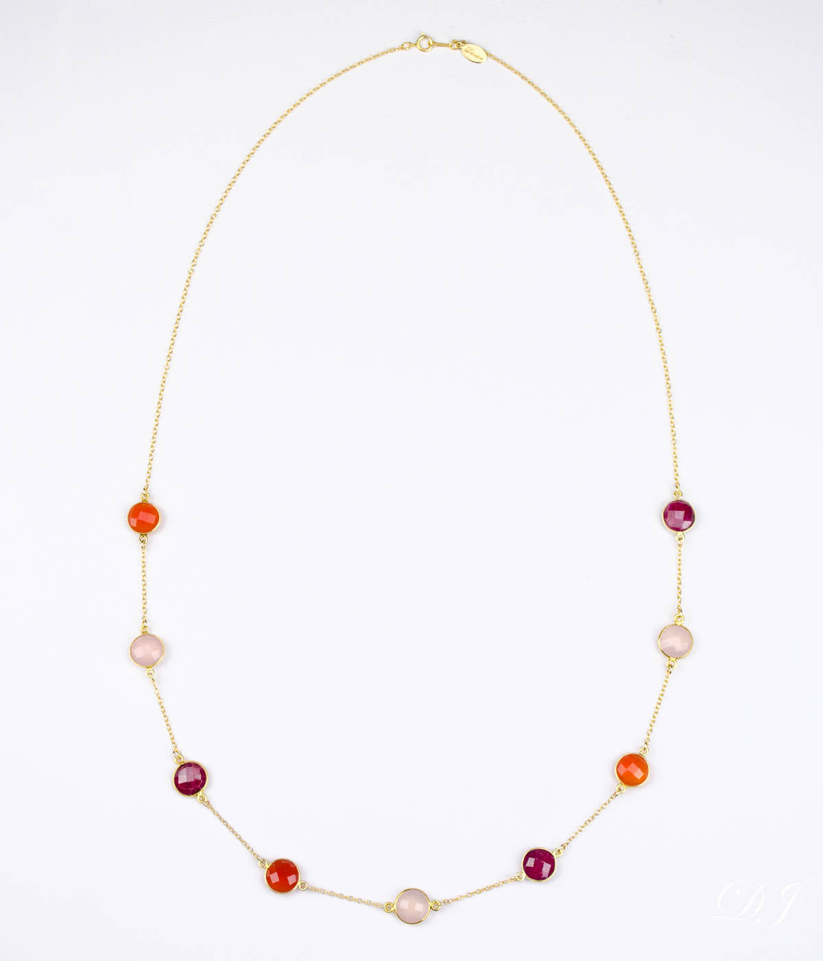 Long Ruby, Carnelian, Pink Quartz bezel station necklace - Danique