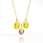 Half Bezel Teardrop Birthstone Necklace with Name Charms