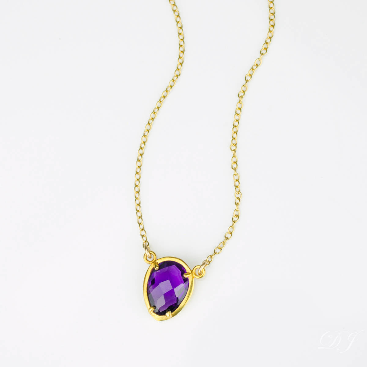 Purple Amethyst Upside Down Teardrop Station Necklace