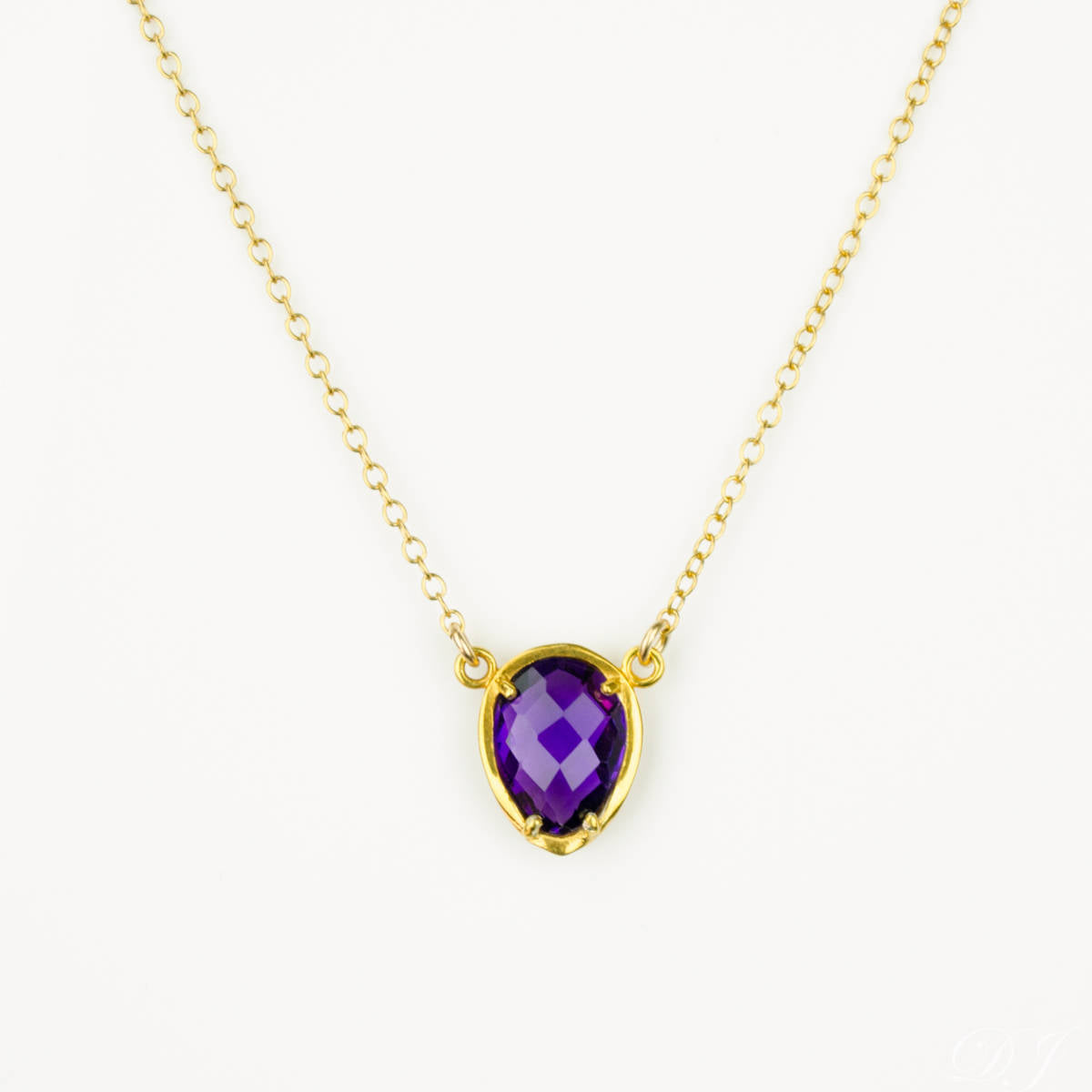 Purple Amethyst Upside Down Teardrop Station Necklace