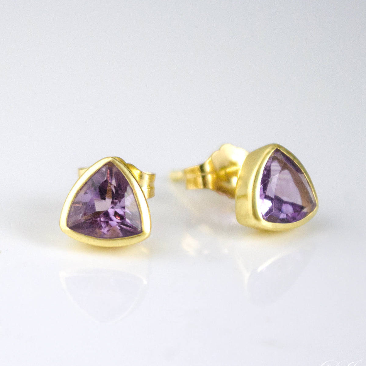 Small Purple Amethyst Triangle Studs, Everyday Earrings