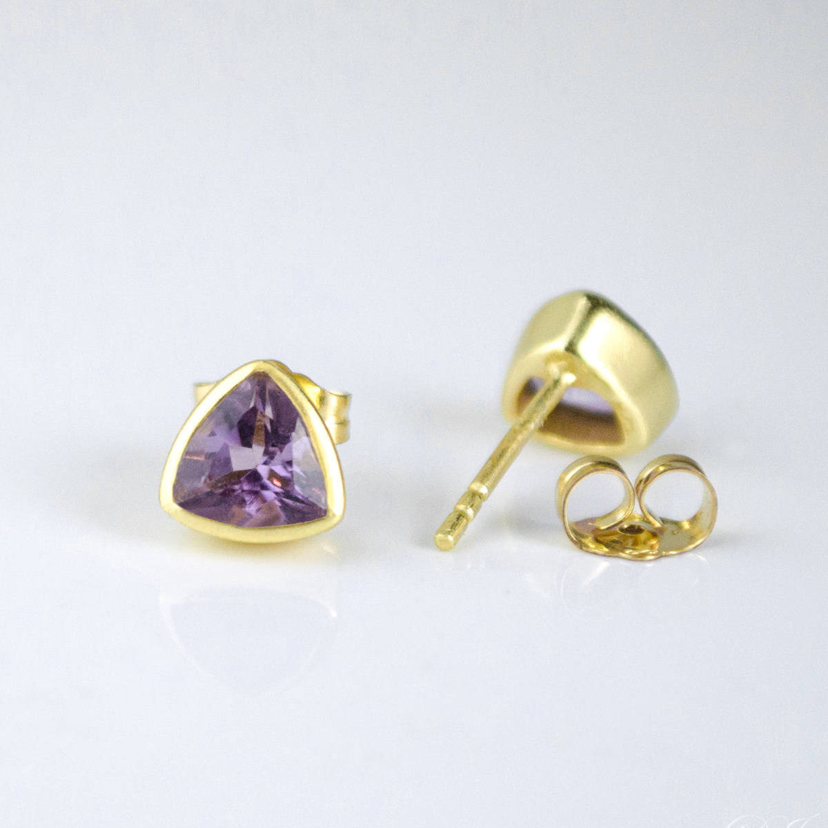 Small Purple Amethyst Triangle Studs, Everyday Earrings