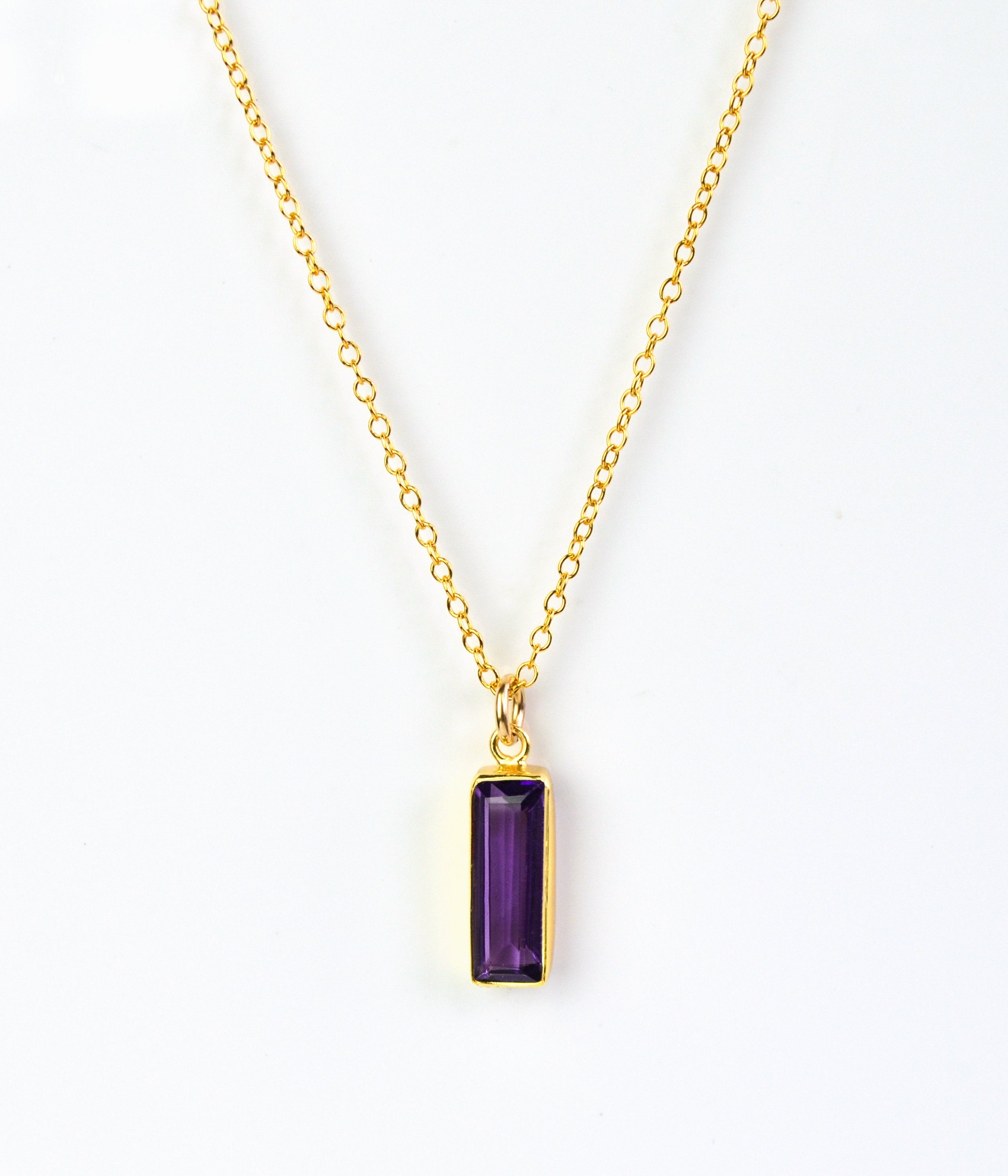 Purple Amethyst Vertical Bar Necklace : February Birthstone : Adira Series