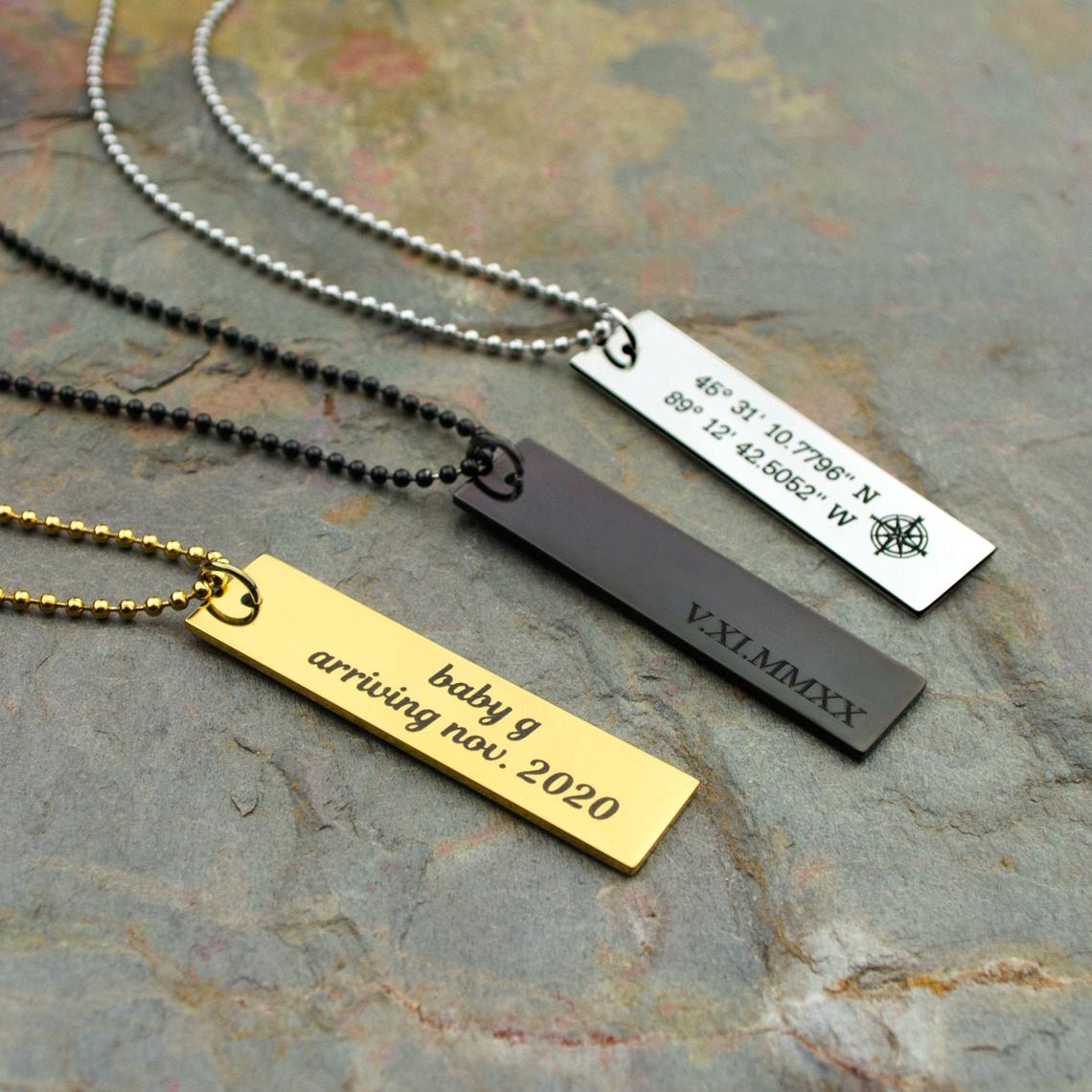 Personalized Rectangle Dog Tag Necklace, Custom Military Style Jewelry