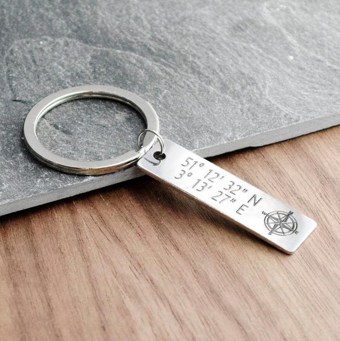 Coordinates Keychain, Rectangular GPS Location Keychain